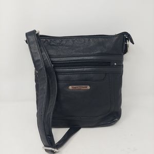 Stone Mountain Black Faux Leather Crossbody Bag Adjustable Strap Rectangular